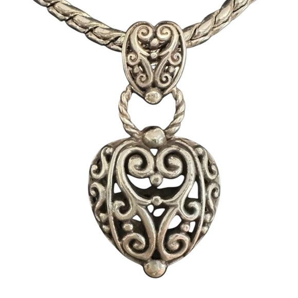 Brighton Bibi Heart Heart Pendant Necklace Silver Plate Thick Chain 1065 1096 - Picture 2 of 5